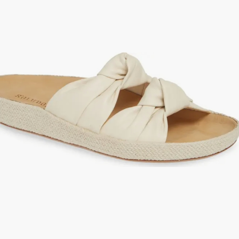 NEW! SOLUDOS Ivory Leather Knotted Espadrille Slides US 5